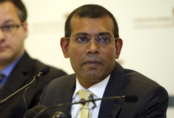 Former Maldives president Mohamed Nasheed listens to a question during a press conference in London, Monday, Jan. 25, 2016. President Nasheed is the first democratically-elected leader of his country  ...