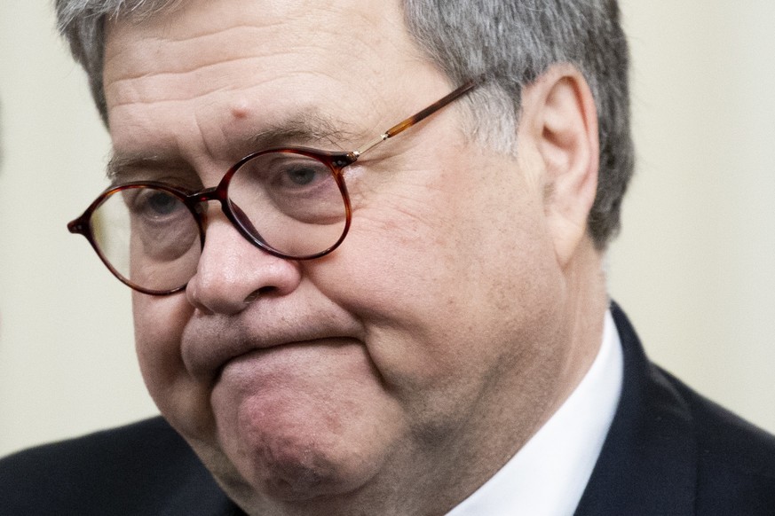 epa07977639 US Attorney General William Barr attends an event on federal judicial confirmations, before remarks by US President Donald J. Trump, in the East Room of the White House in Washington, DC,  ...