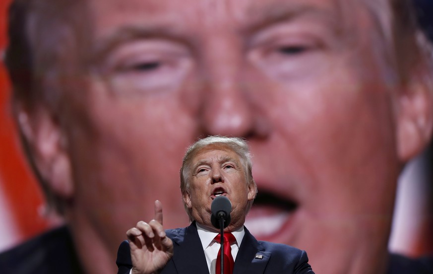 FILE - In this July 21, 2016, file photo, Republican Presidential Candidate Donald Trump, speaks during the final day of the Republican National Convention in Cleveland. (AP Photo/Carolyn Kaster, File ...