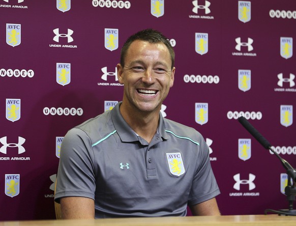 New Aston Villa signing John Terry, reacts during the media conference at Villa Park, Birmingham, England, Monday July 3, 2017. Former England and Chelsea captain John Terry has signed a one-year deal ...