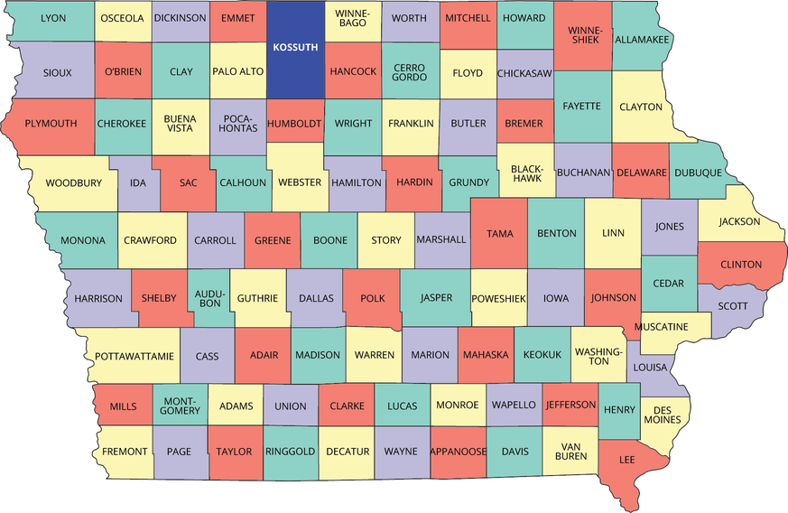 Iowa US-Staat mit 99 counties inkl Kossuth