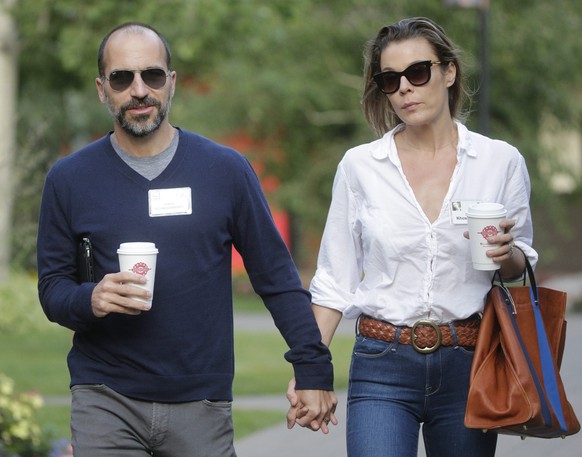 epa04839228 Dara Khosrowshahi, CEO of Expedia, Inc arrives with his wife Sydney at the Allen and Company 33rd Annual Media and Technology Conference, in Sun Valley, Idaho, USA, 09 July 2015. The event ...