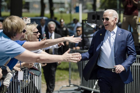 Democratic presidential candidate, former Vice President Joe Biden arrives fore a campaign rally at Eakins Oval in Philadelphia, Saturday, May 18, 2019. (AP Photo/Matt Rourke)