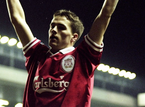 6 May 1998: Michael Owen of Liverpool celebrates his goal during the FA Carling Premiership match against Arsenal played at Anfield in Liverpool, England. The match finished in a 4-0 win for Liverpool ...