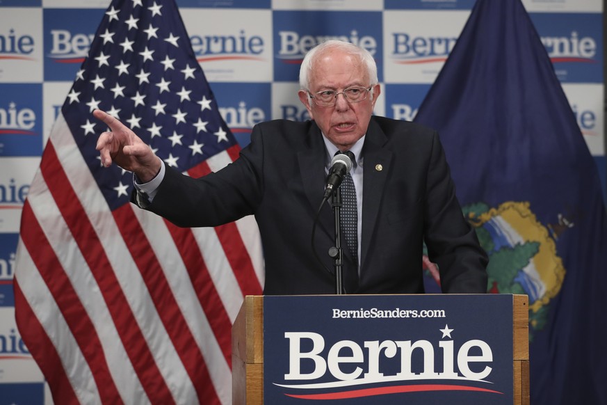 Democratic presidential candidate, Sen. Bernie Sanders, I-Vt., speaks to reporters about coronavirus Thursday March 12, 2020, in Burlington, Vt. (AP Photo/Charles Krupa)
Bernie Sanders