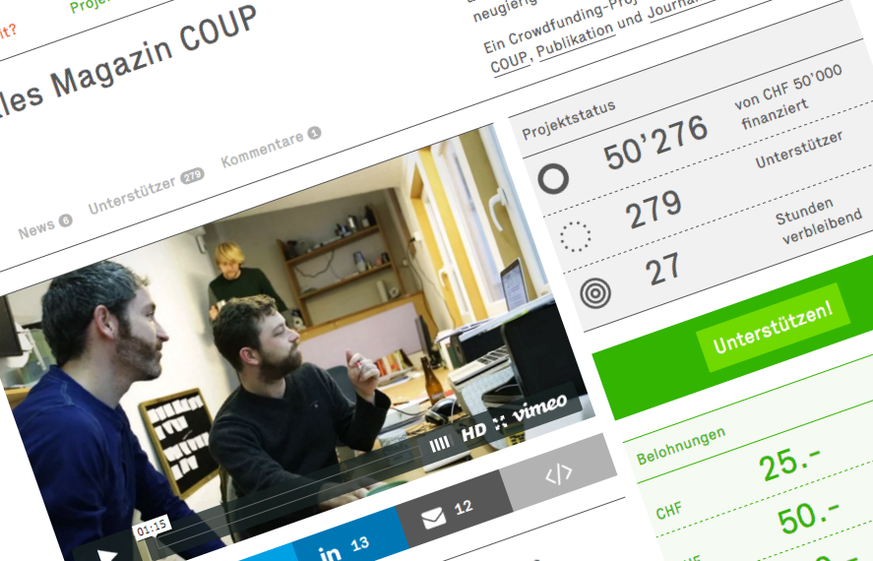 Geld beisammen: Coup, das digitale Reportage-Magazin der Schweiz.&nbsp;