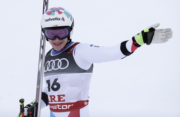 epa07347478 Marco Odermatt of Switzerland reacts in the finish area during the men&#039;s Super G race at the FIS Alpine Skiing World Championships in Are, Sweden, 06 February 2019. EPA/VALDRIN XHEMAJ
