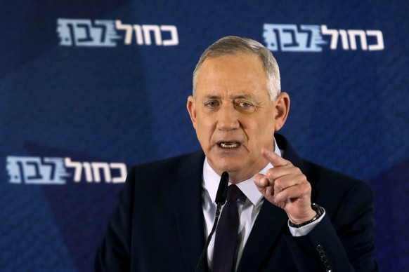 FILE - In this Saturday, March 7, 2020 file photo, Blue and White party leader Benny Gantz delivers a statement in Tel Aviv, Israel. Israel&#039;s President Reuven Rivlin on Sunday, March 15 said he h ...