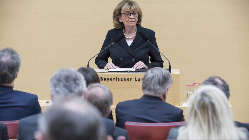 Charlotte Knobloch, Holocaust survivor and former head of Germany’s Central Council of Jews, speaks at the Bavarian Parliament in Munich, Germany, Wednesday, Jan. 23, 2019. More than a dozen lawmakers ...