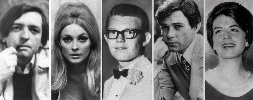 FILE - This file combination of images shows the five victims slain the night of Aug. 9, 1969 at the Benedict Canyon Estate of Roman Polanski and Sharon Tate. From left, Wojciech Frykowski, Sharon Tat ...