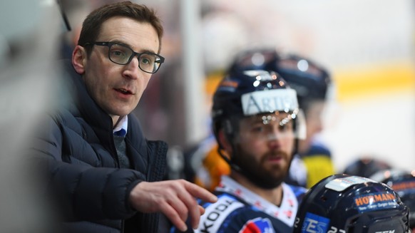 Ambri&#039;s Head Coach Luca Cereda during the preliminary round game of National League Swiss Championship 2017/18 between HC Ambri Piotta and EHC Kloten, at the ice stadium Valascia in Ambri, Switze ...