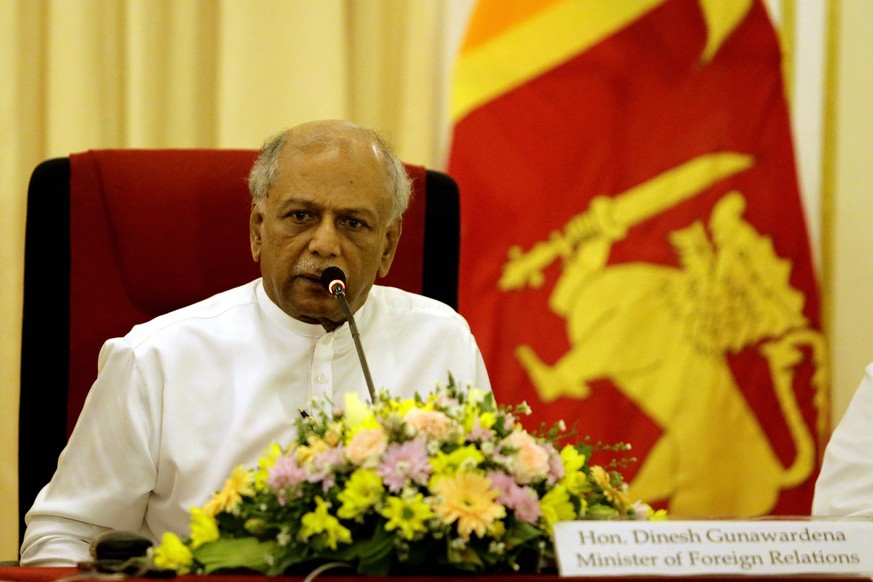 epa08044076 Sri Lankan Foreign Minister Dinesh Gunawardena speaks during a media briefing at the Ministry of Foreign Affairs in Colombo, Sri Lanka, 04 December 2019. According to news reports, Dinesh  ...