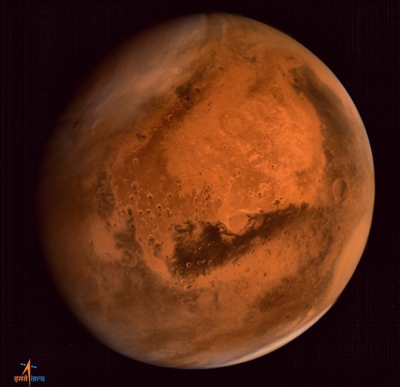 epa04423619 A handout picture made available by the Indian Space Research Organisation (ISRO) on 29 September 2014 of regional dust storm activities over Northern Hemisphere of Mars - captured by Mars ...