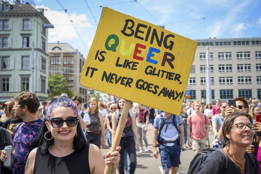 epa07650257 People participate in the Gay Pride parade in Zurich, Switzerland, 15 June 2019, under the motto &#039;Strong in diversity&#039; for the rights of the LGBT community in Switzerland. EPA/ME ...