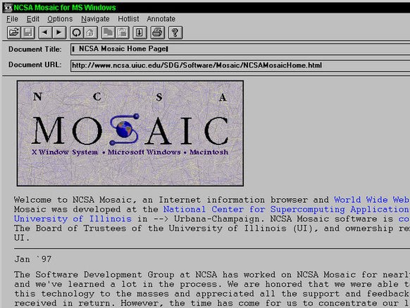 Noch vor Netscape gab es den Mosaic-Browser mit einer grafischen Benutzeroberfläche.