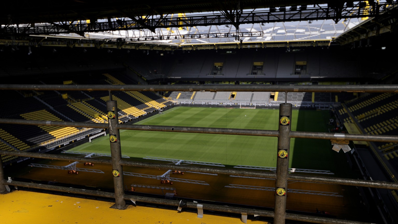 epa08382202 An emergency escape route at the Signal Iduna Park in Dortmund, Germany, 24 April 2020. The German Football Association has presented a comprehensive concept for the resumption of play, bu ...