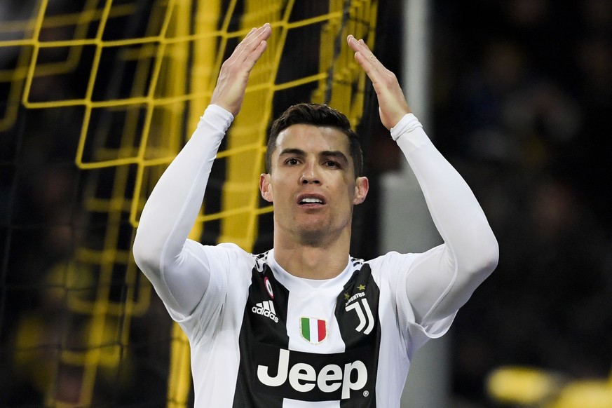Juventus&#039; Cristiano Ronaldo reacts during the UEFA Champions League group stage group H matchday 6 soccer match between Switzerland&#039;s BSC Young Boys Bern and Italy&#039;s Juventus Football C ...