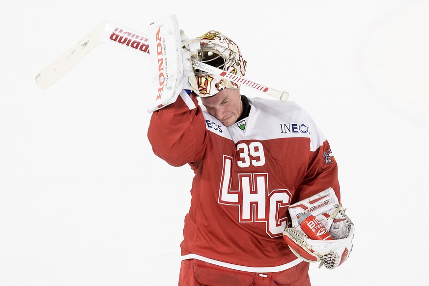 Le gardien lausannois Cristobal Huet, lors de la rencontre du championnat suisse de hockey sur glace de National League entre le Lausanne Hockey Club, LHC, et le SC Bern ce vendredi 27 octobre 2017 a  ...