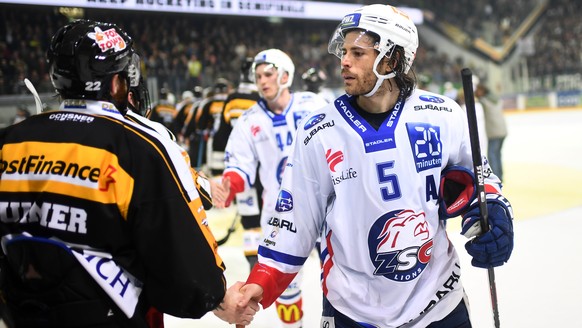Zurich&#039;s player Severin Blindenbacher disappointed at the end of the sixth leg of the Playoffs quarterfinals game of National League A (NLA) Swiss Championship between Switzerland&#039;s HC Lugan ...
