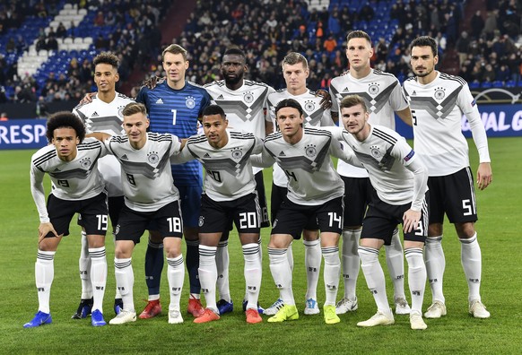Team Germany poses for a team photo prior the UEFA Nations League soccer match between Germany and The Netherlands in Gelsenkirchen, Monday, Nov. 19, 2018. (AP Photo/Martin Meissner)