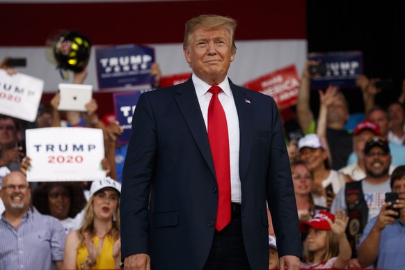 President Donald Trump arrives to speak at a rally at Aaron Bessant Amphitheater, Wednesday, May 8, 2019, in Panama City Beach, Fla. (AP Photo/Evan Vucci)