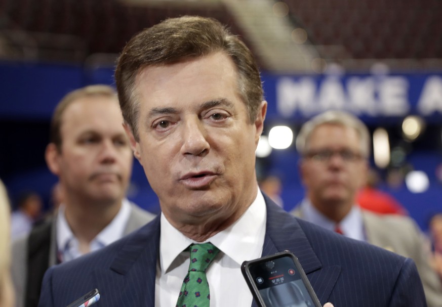 FILE - In this July 17, 2016 file photo, then-Donald Trump campaign chairman Paul Manafort talks to reporters on the floor of the Republican National Convention, in Cleveland. A second Washington lobb ...