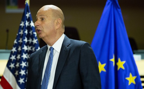 United States Ambassador to the European Union Gordon Sondland attends the High Level Forum on Small Modular Reactors at EU headquarters in Brussels, Monday, Oct. 21, 2019. (AP Photo/Virginia Mayo)