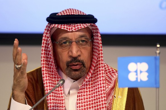 FILE - In this June 23, 2018 file photo, Saudi Energy Minister Khalid al-Falih attends a news conference in Vienna, Austria. Saudi Arabia said on Thursday, Aug. 23, 2018 that it &quot;remains committe ...