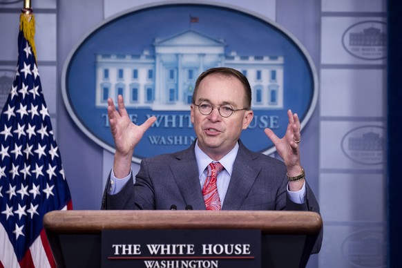 epa07928079 Acting White House Chief of Staff Mick Mulvaney holds a news conference in the James Brady Press Briefing Room of the White House, in Washington, DC, USA, 17 October 2019. Mulvaney announc ...