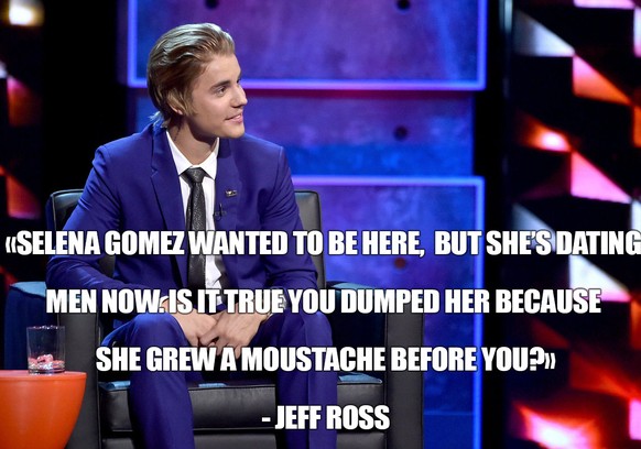«Selena Gomez wollte hier sein, aber sie datet jetzt Männer. Ist es wahr, dass du sie verlassen hast, weil ihr vor dir ein Schnauz gewachsen ist?» — Jeff Ross.