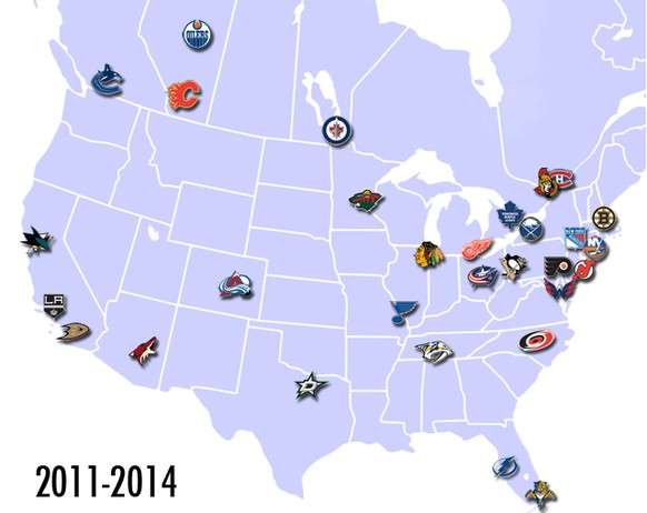 Die Verteilung der 30 NHL-Teams.