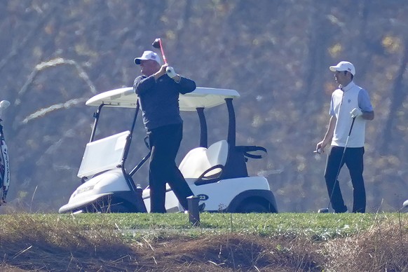 President Donald Trump plays a round of Golf at the Trump National Golf Club in Sterling Va., Sunday Nov. 8, 2020. (AP Photo/Steve Helber)
Donald Trump