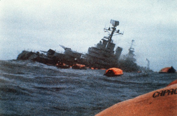 FILE - In this May 1, 1982 file photo, the Argentine cruiser General Belgrano sinks in the South Atlantic Ocean, after being torpedoed by the British Royal Navy during the Falklands conflict. The war  ...