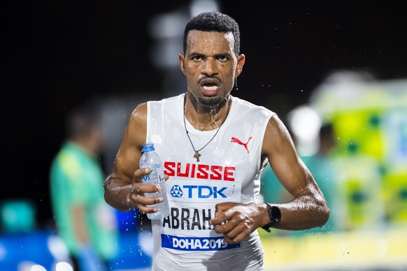 Tadesse Abraham from Switzerland in action during the men&#039;s marathon race at the IAAF World Athletics Championships, in Doha, Qatar, Sunday, October 6, 2019. (KEYSTONE/Jean-Christophe Bott)