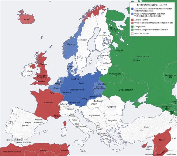 Europa im Zweiten Weltkrieg, Ende Mai 1940, Westfeldzug, nach dem Fall Gelb und dem Unternehmen Weserübung
https://de.wikipedia.org/wiki/Unternehmen_Weserübung#/media/Datei:Second_World_War_Europe_05_ ...