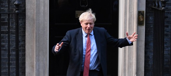 epa07905976 Britain&#039;s Prime Minister Boris Johnson greets President of the European Parliament David Sassoli (not pictured) at Downing Street in London, Britain, 08 October 2019. Johnson is meeti ...