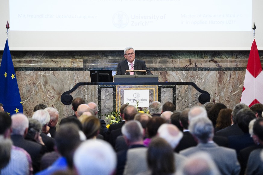 European Commission President Jean-Claude Juncker commemorates the 70th anniversary of the speech of Winston Churchill in Zurich about the future of Europe, at the University of Zurich, Switzerland, o ...