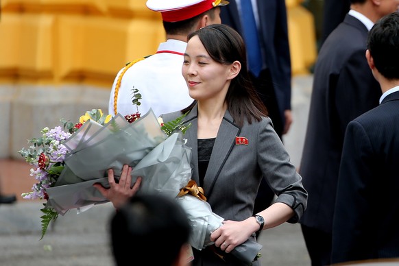epa08487862 (FILE) North Korea&#039;s leader Kim Jong-un&#039;s sister Kim Yo Jong holds a bouquet of flowers during a welcoming ceremony at the Presidential Palace in Hanoi, Vietnam, 01 March 2019 (r ...