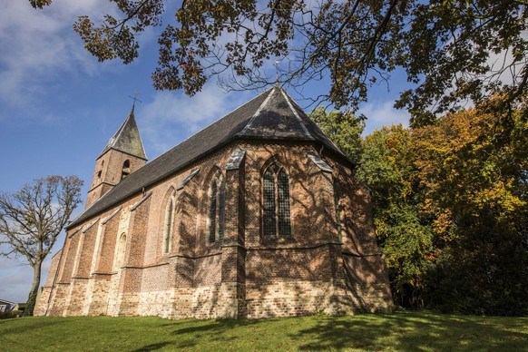 epa07927582 The church in the village of Ruinerwold, Drenthe, the Netherlands, 17 October 2019. According to media reports, a father and his six children had been living in a cellar of a remote farm o ...