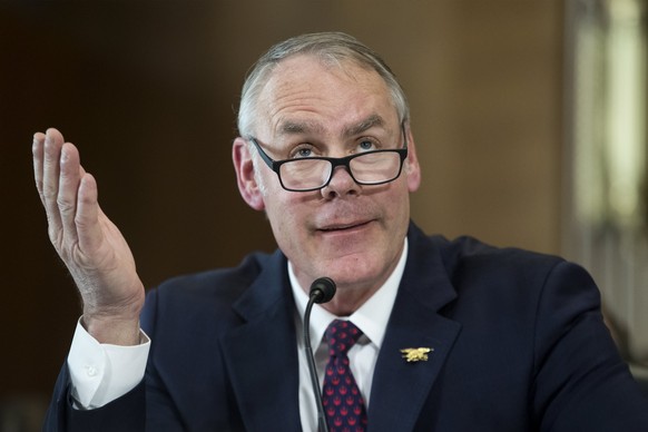 epa06601199 US Interior Secretary Ryan Zinke testifies at the Senate Energy and Natural Resources Committee hearing on US President Donald J. Trump&#039;s proposed FY2019 budget for the Interior Depar ...