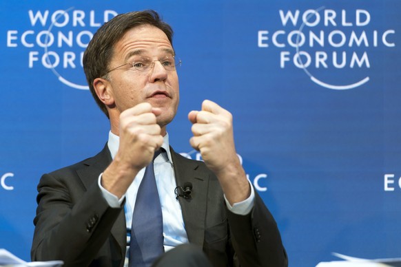 epa07316148 Prime Minister of the Netherlands Mark Rutte speaks at a panel session during the 49th Annual Meeting of the World Economic Forum, WEF, in Davos, Switzerland, 24 January 2019. The meeting  ...