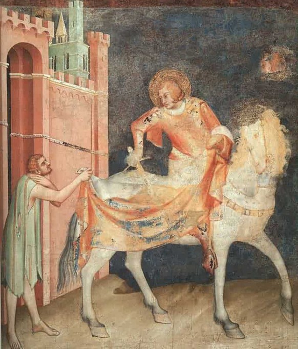Der heilige Martin teilt seinen Mantel, um 1321, Fresko in der Unterkirche der Basilika di San Francesco in Assisi