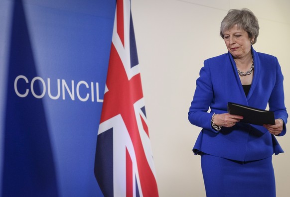 epa07221421 (FILE) - British Prime Minister Theresa May gives a press conference at the end of the European Council meeting in Brussels, Belgium, 25 November 2018, (reissued 10 December 2018). Media r ...