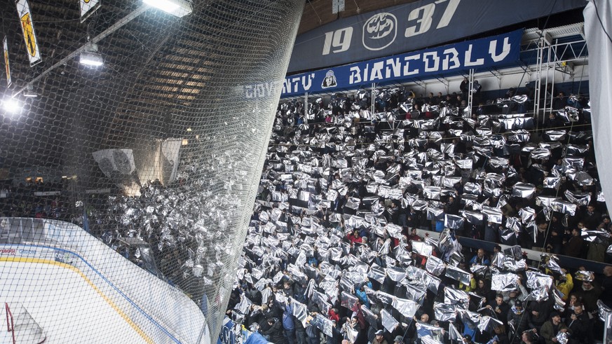 The choreography of the Ambri fans during the regular season game of the National League Swiss Championship 2018/19 between HC Ambri Piotta and HC Lugano, at the ice stadium Valascia in Ambri, Switzer ...