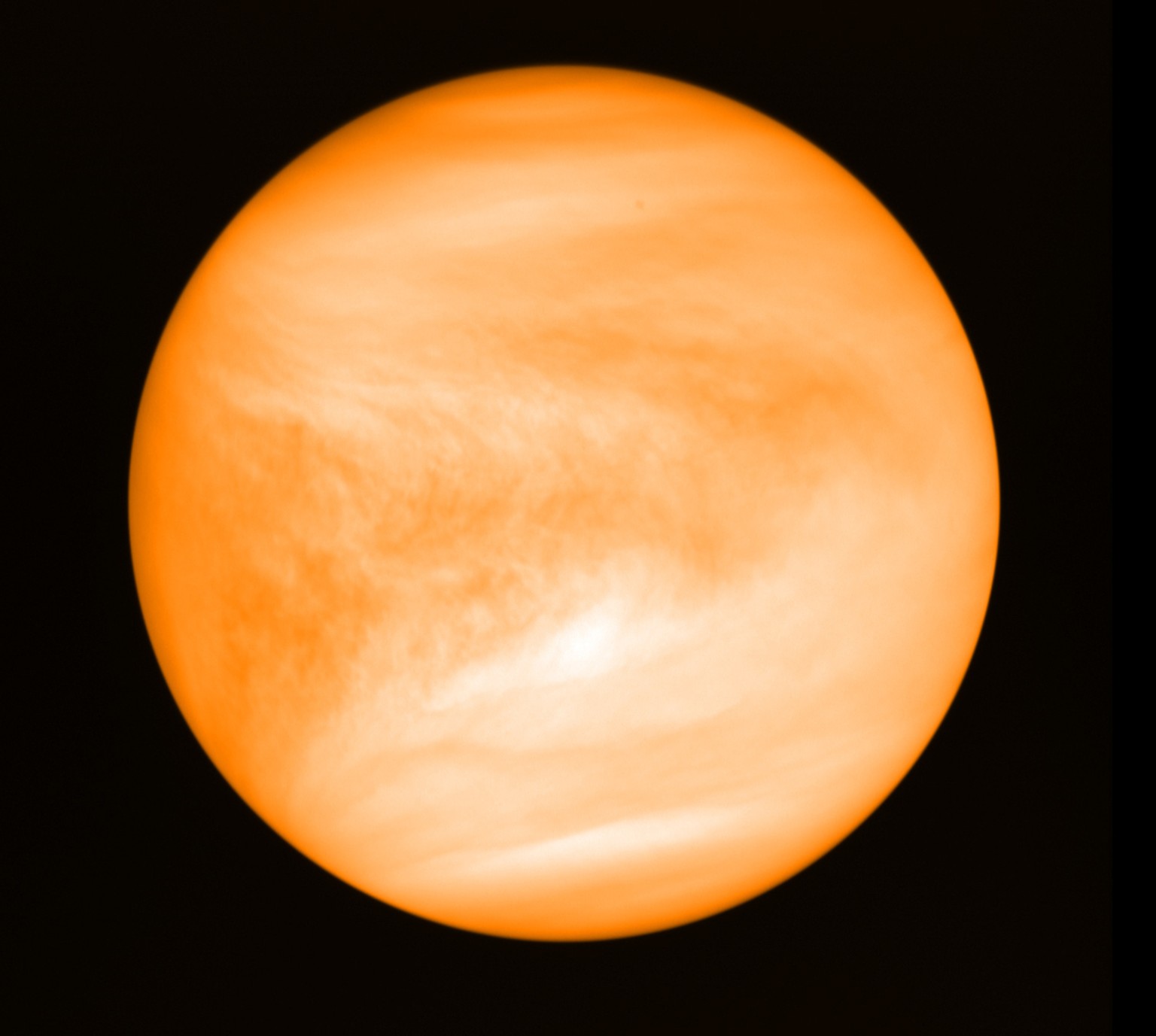 This May 2016 photo provided by researcher Jane Greaves shows the planet Venus, seen from the Japan Aerospace Exploration Agency&#039;s Akatsuki probe. (J. Greaves/Cardiff University/JAXA via AP)