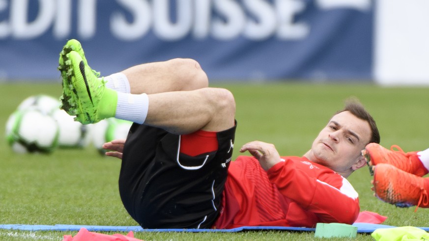 Swiss forward Xherdan Shaqiri during a training session of the Switzerland soccer national team, at Juan-Antonio Samaranch stadium, in Lausanne, Switzerland, Tuesday, March 21, 2017. Switzerland will  ...