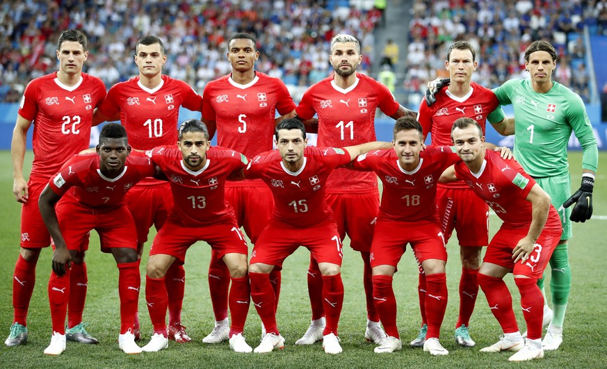 epa06845249 The starting eleven of Switzerland prior to the FIFA World Cup 2018 group E preliminary round soccer match between Switzerland and Costa Rica in Nizhny Novgorod, Russia, 27 June 2018.

( ...