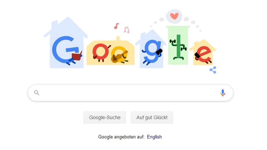 Das aktuelle Google-Doodle: Google fordert auf, zuhause zu bleiben.