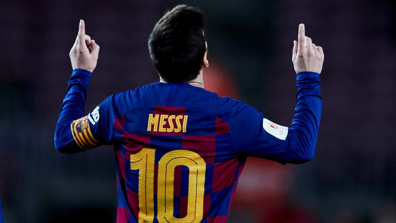 epa08179967 Barcelona&#039;s Argentinean striker Lionel Messi celebrates after scoring the 5-0 against Leganes during the King&#039;s Cup Round of Last 16 match between Barcelona and Leganes, in Camp  ...