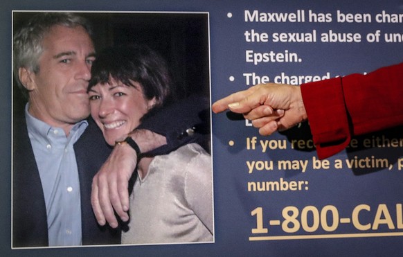 FILE - In this July 2, 2020, file photo, Audrey Strauss, acting U.S. attorney for the Southern District of New York, points to a photo of Jeffrey Epstein and Ghislaine Maxwell during a news conference ...
